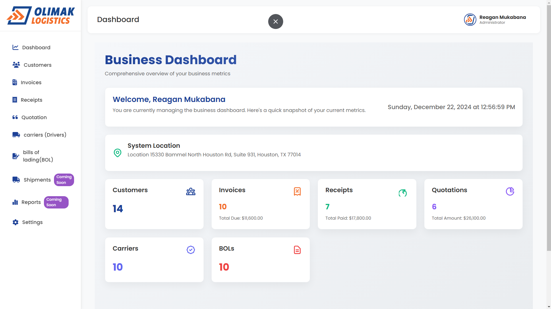 Logistics Managemnet System